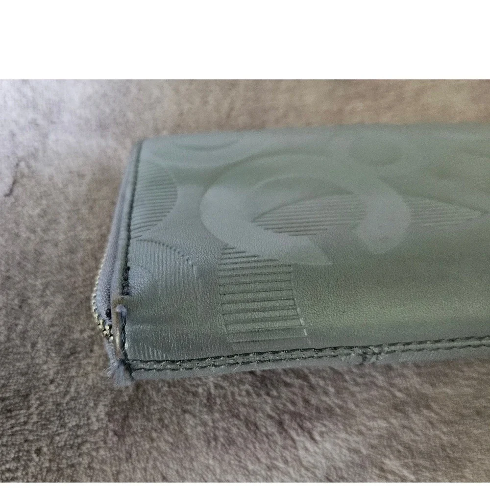 Coach Blue/Grey Signature Zip Around Wallet Designer Purse Clutch Organizer‎